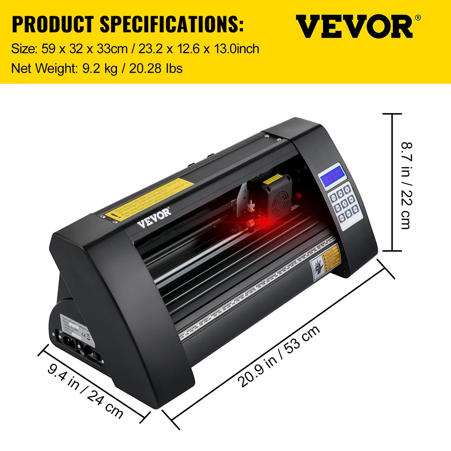 VEVOR 14-palcový poloautomatický vinylový rezací plotter 375 mm rezacia tlačiareň s papiermi s 3 čepeľami LCD displejom Softvér SIGNMASTER