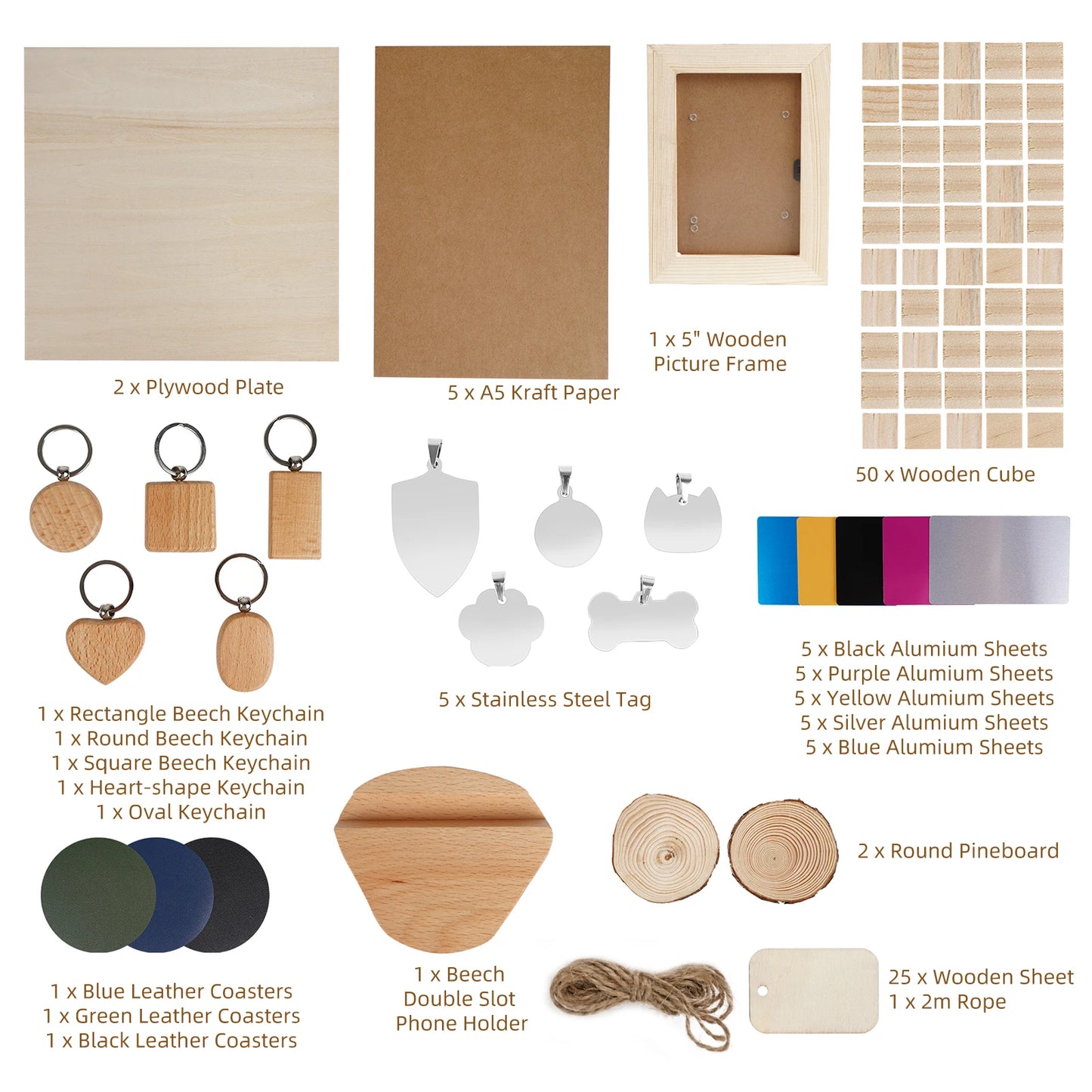 125PCS laserový materiál pre všetky laserové CNC rytiny