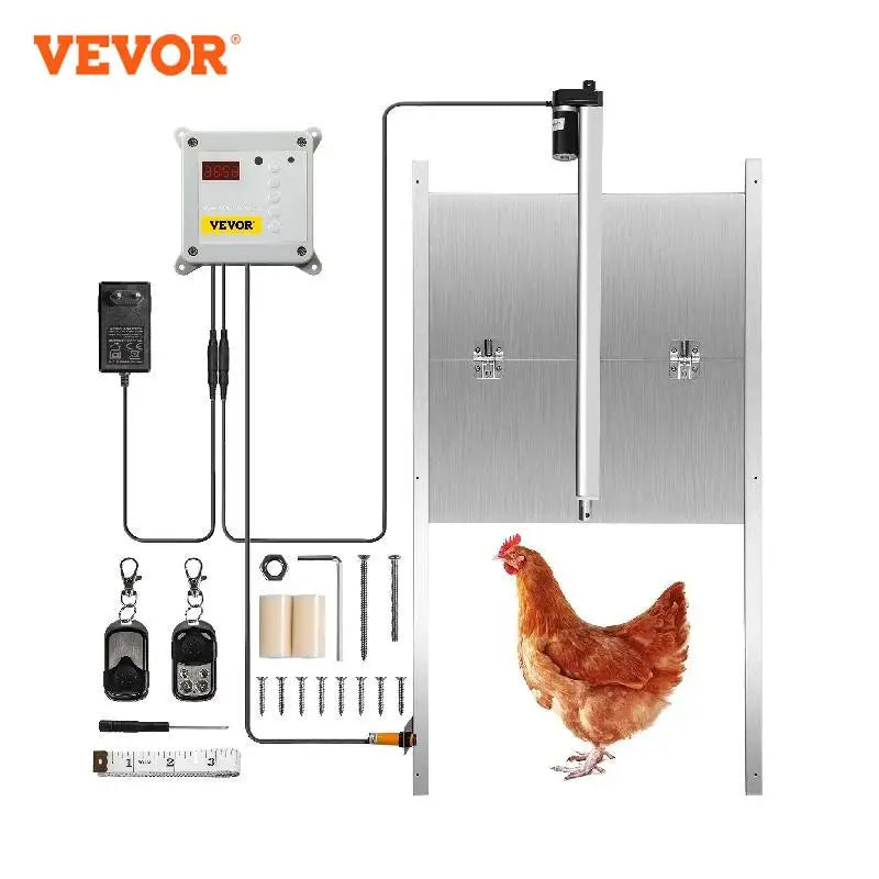 VEVOR Automatický časovač dvierok kurína a svetelný senzor s 2 diaľkovými ovládačmi Otváranie farmy 110-220 V Otvárač dvierok pre kurčatá.