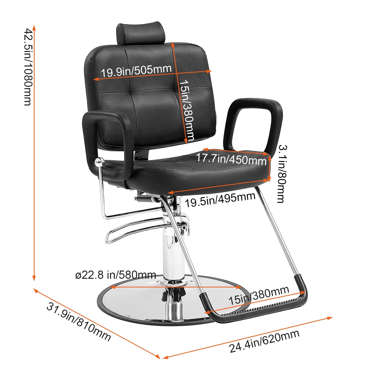VEVOR Salon Chair Max. nosnosť 330 libier Čierne 360° otočné holičské kreslo s opierkou na nohy pre šampón Beauty Spa