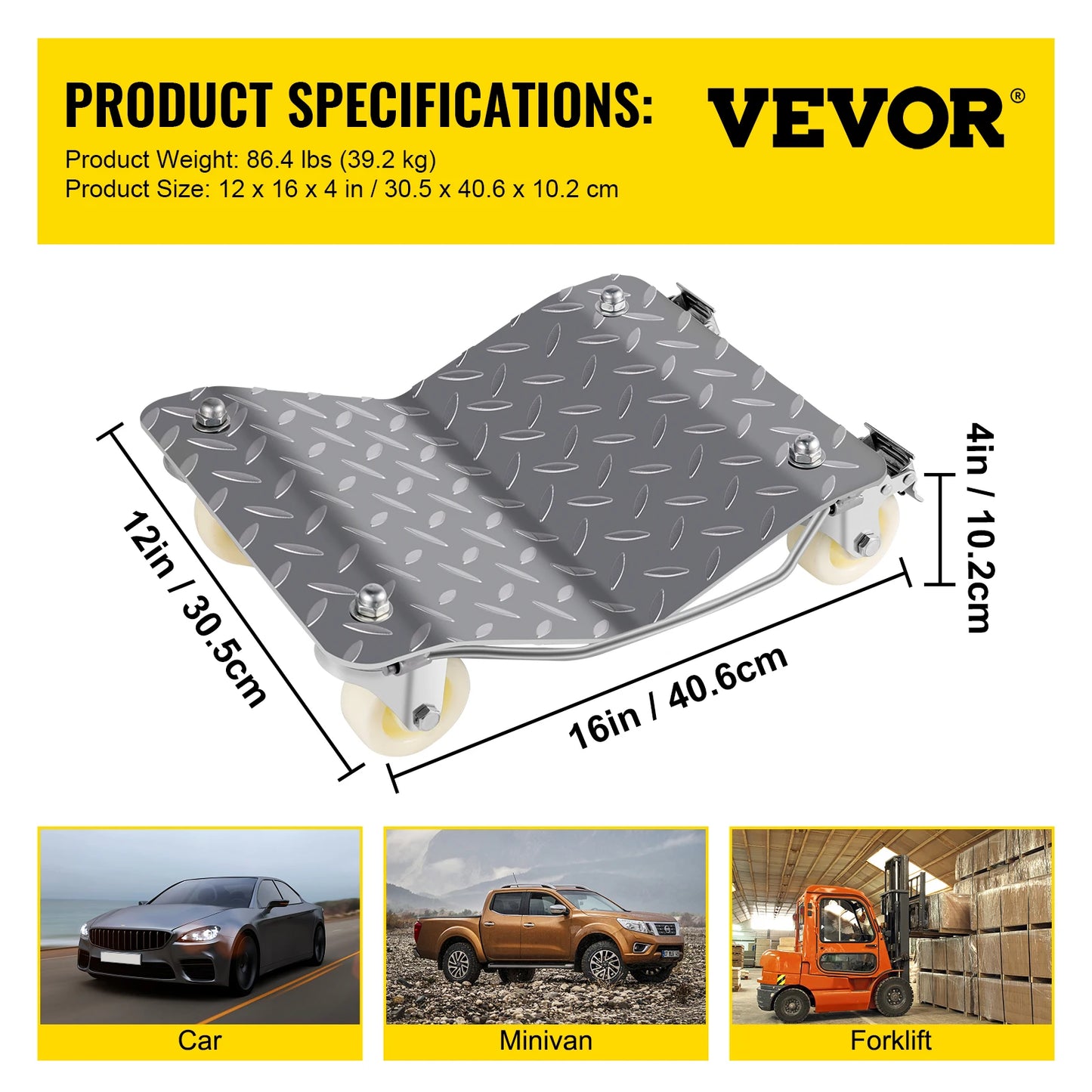 VEVOR 2 ks Auto Pneumatika Koleso Vozík Dollies Parkovací asistent Vozidlo Pohyblivé pneumatiky Korčule so 4 kolieskami Hmotnosť 1100 lbs