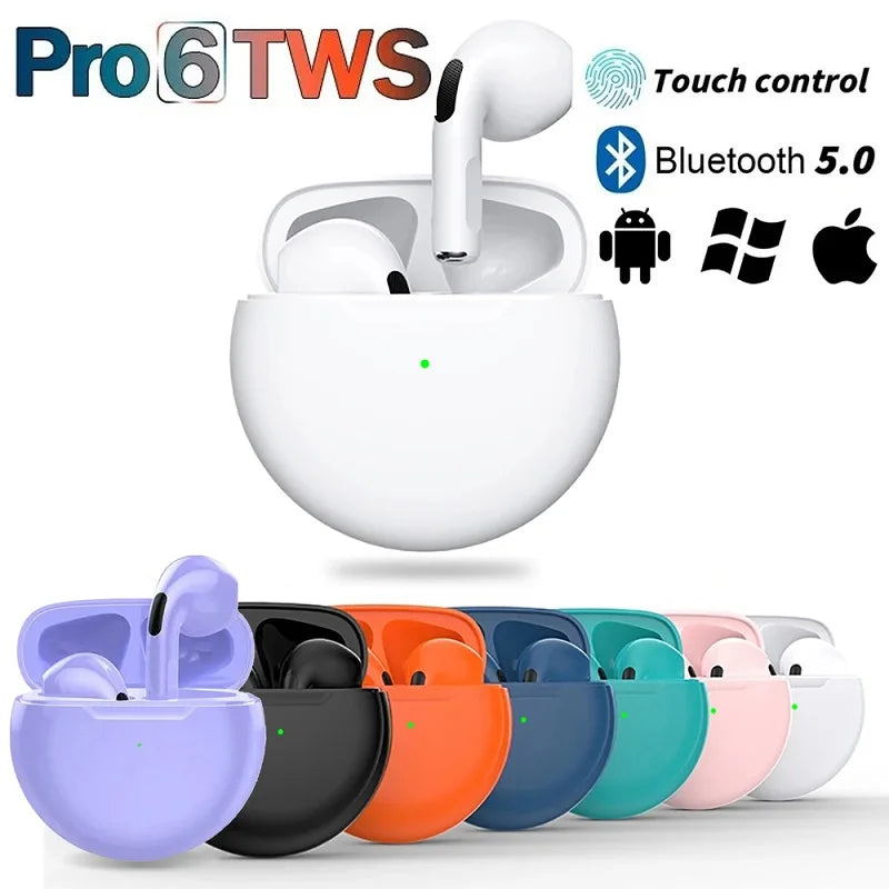 Slúchadlá Bluetooth pre iPhone Bezdrôtové slúchadlá Bluetooth Headset Pro 6 TWS s potlačením hluku s bezdrôtovými slúchadlami Mic Pro6
