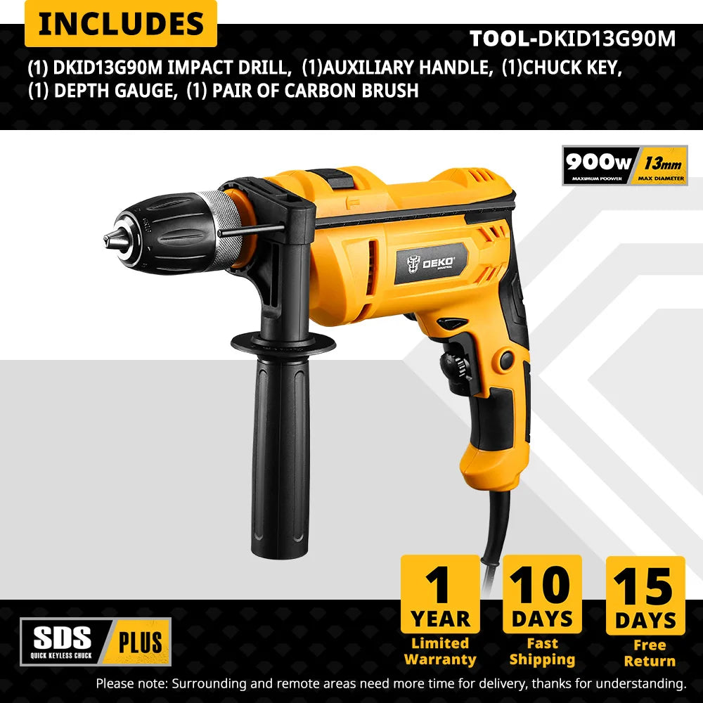 Profesionálna príklepová vŕtačka DEKO 220V, 2-funkčná vŕtačka, skrutkovač, elektrické náradie (séria DKID)