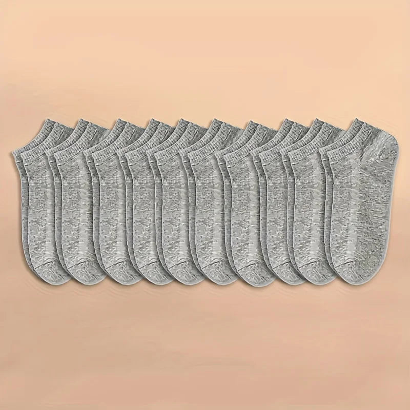 10 párov dámske/mužské lodné ponožky neviditeľné, nízky strih silikónové nekĺzavé letné nohavičky členkové ponožky jednofarebné ležérne priedušné