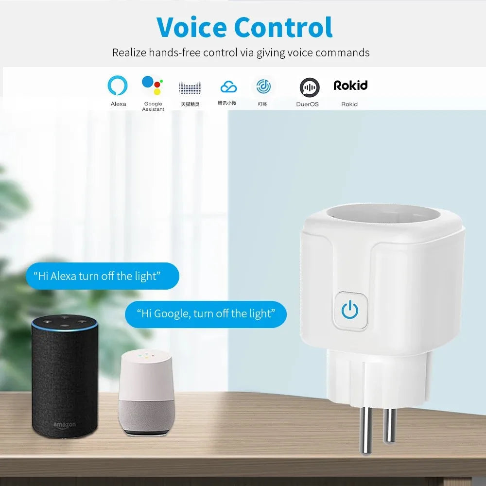 Inteligentná zásuvka Tuya EU16A/20A Wifi inteligentná zástrčka s monitorovaním napájania Podpora diaľkového ovládania APP Smart Life Asistent Google Alexa