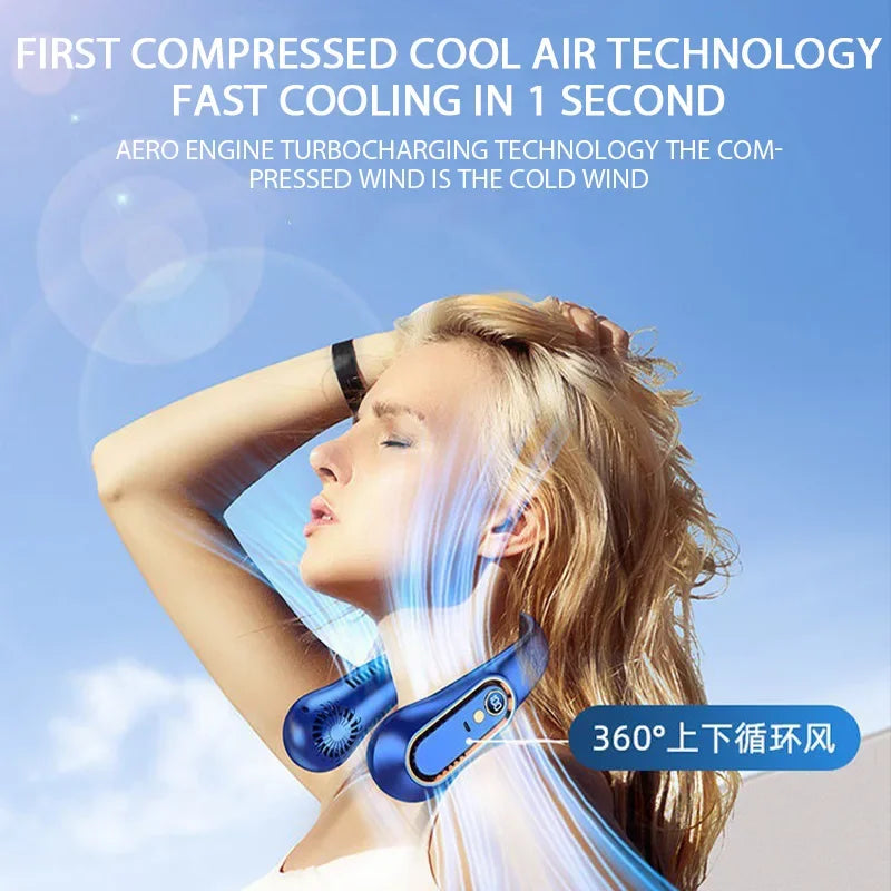 Ventilátor bez čeľuste na krk Mini Ultra Long Life Prenosný Lenivý Tichý Ventilátor Nabíjanie cez USB Študent Športová kancelária Digitálny displej Výkon 5 prevodov