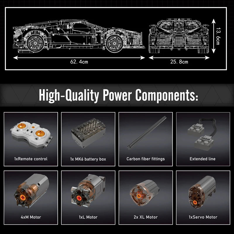 Mold King 13163 technický stavebný blok auta Diaľkové ovládanie La Voiture Noire Modely športových pretekárskych áut Hračky pre deti Vianočný darček
