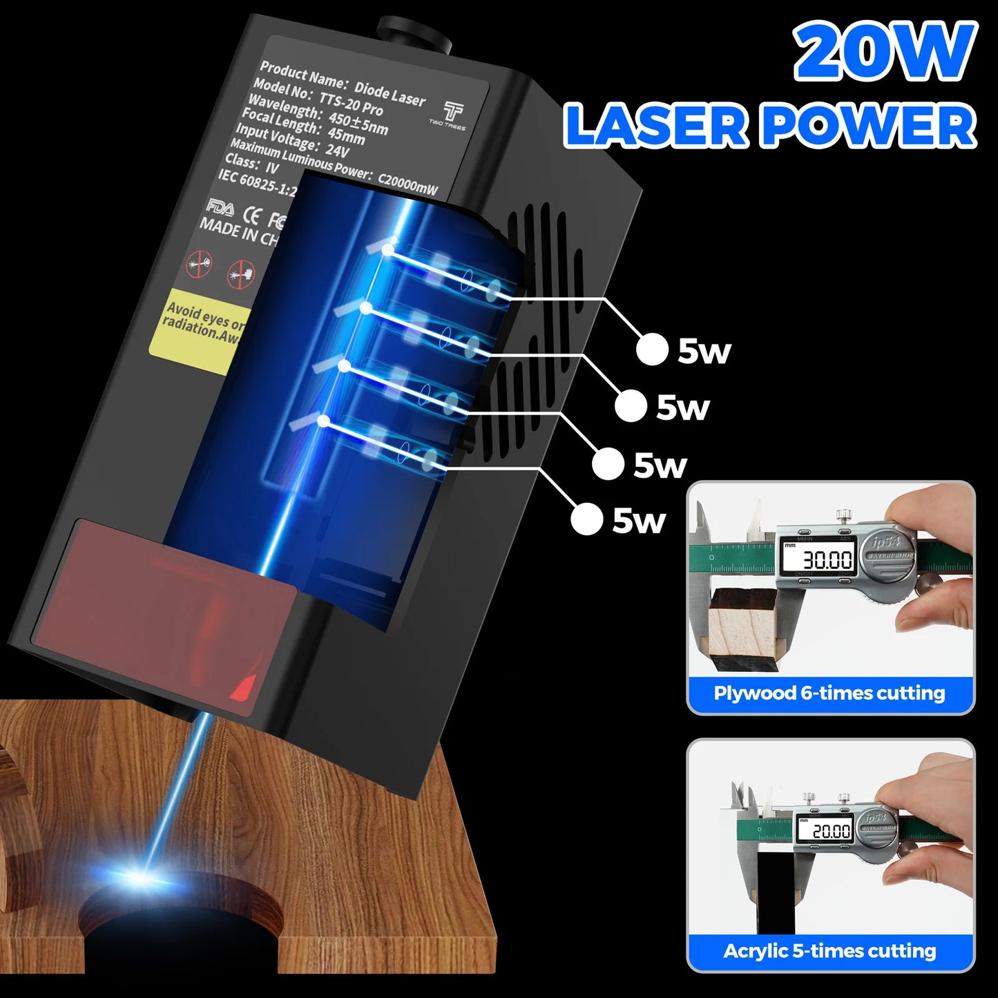 TwoTrees TTS-20 Pro 130W výkonný laserový gravírovací stroj CNC s podporou koncového spínača Offline gravírovací stroj na kovové laserové gravírovanie