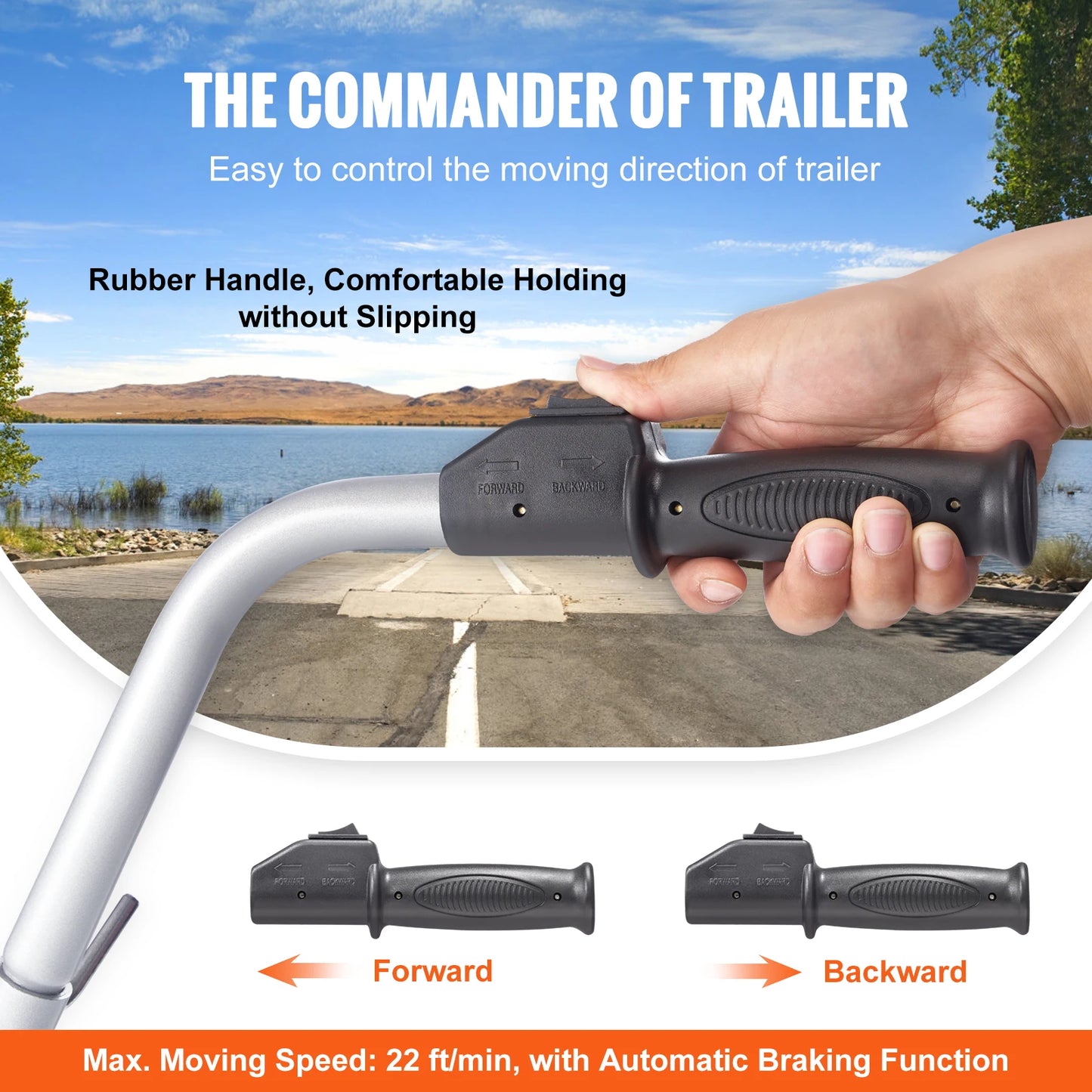 Elektrický príves VEVOR Dolly 5000 libier ťažná kapacita 350 W 12 V jazdné koleso prívesu s rýchlosťou pohybu 22 stôp/min pre prívesný čln