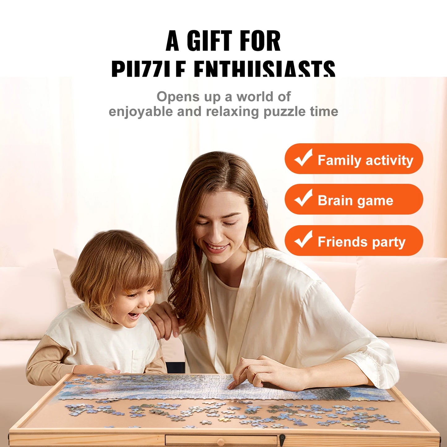 VEVOR 1000-dielna doska na puzzle 23" x 22" drevený stolík na skladačky s krytmi a 6 úložnými zásuvkami pre dospelých a deti