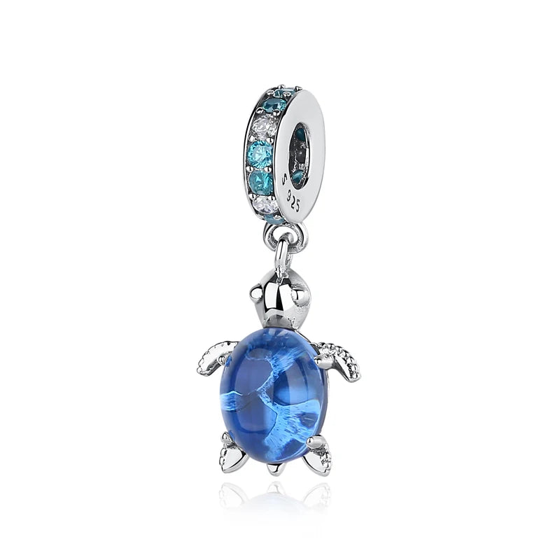Originálne 925 Sterling Silver Charms Love Heart Korytnačka Murano Glass Prívesok Korálky Fit Pan náramok Náhrdelník Šperky pre ženy
