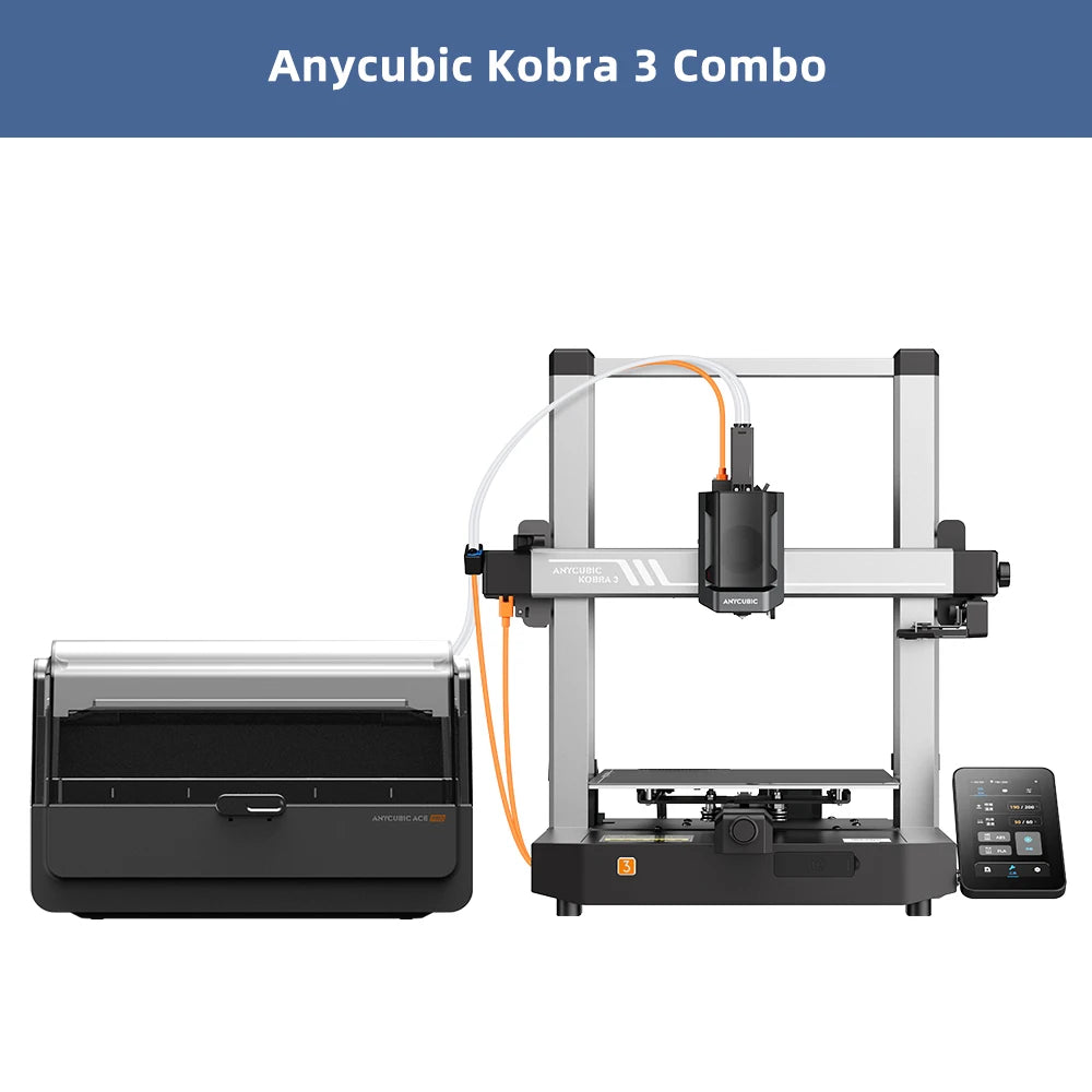 ANYCUBIC Kobra 3 kombinovaná viacfarebná 3D tlačiareň FDM s maximálnou rýchlosťou tlače 600 mm/s Veľkosť zostavy 250 x 250 x 260 mm Tlač v 4 až 8 farbách