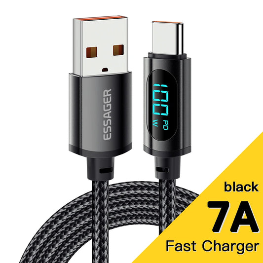 Kábel Essager PD 100W USB typu C k USB C 7A rýchle nabíjanie Kábel nabíjačky pre OPPO Realme Huawei Poco Samsung Display kábel