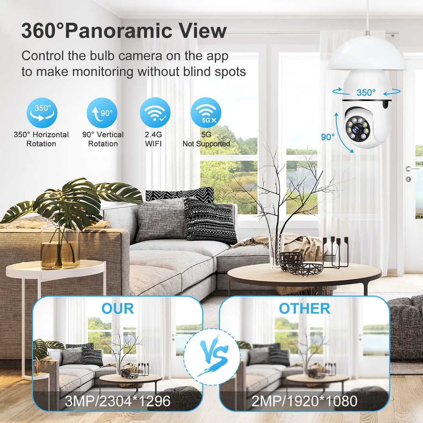 5G Wifi IP E27 Žiarovka Sledovacia kamera Nočné videnie Bezdrôtové domáce kamery 2MP CCTV Video Zabezpečenie Ochrana Baby Mini Cam