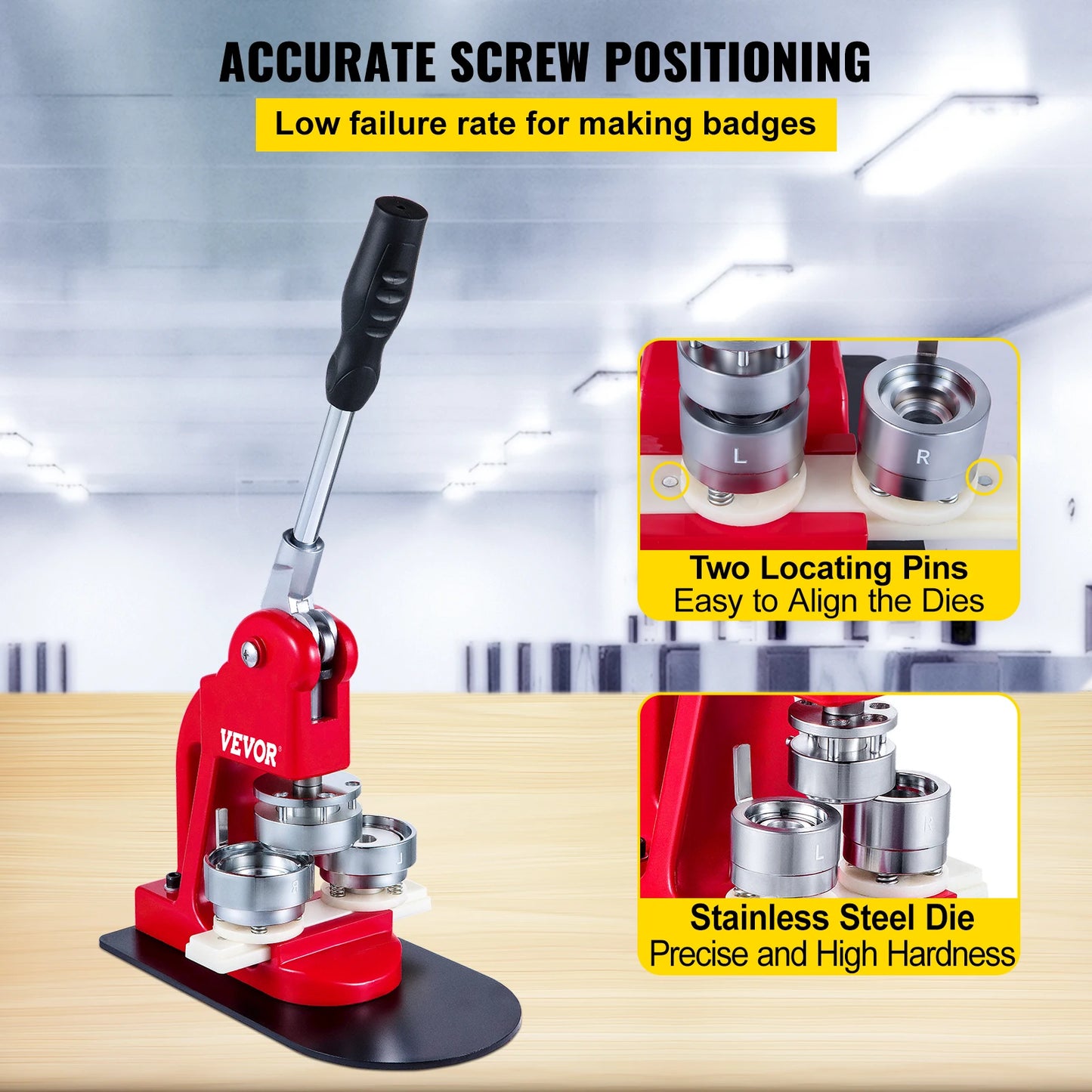VEVOR Tlačiareň na výrobu gombíkov 44 mm 1,75-palcový 1,75-palcový Tlačiareň na dierovanie odznakov s bezplatnými 1000 ks gombíkových dielov a orezávačom kruhov