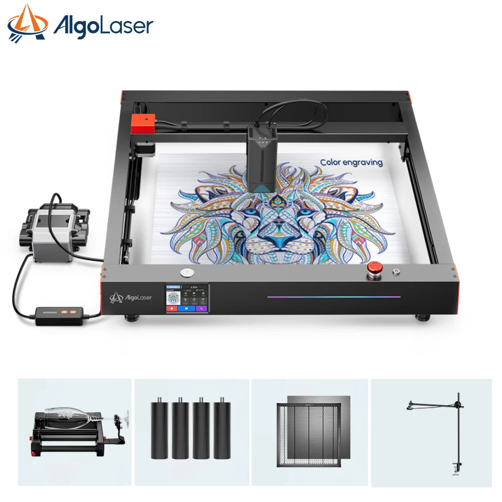 AlgoLaser Delta 22W HD 3,5-palcový laserový gravírovací stroj s dotykovou obrazovkou typu všetko v jednom s inteligentným fotoaparátom, rotačným, laserovým lôžkom, krytom