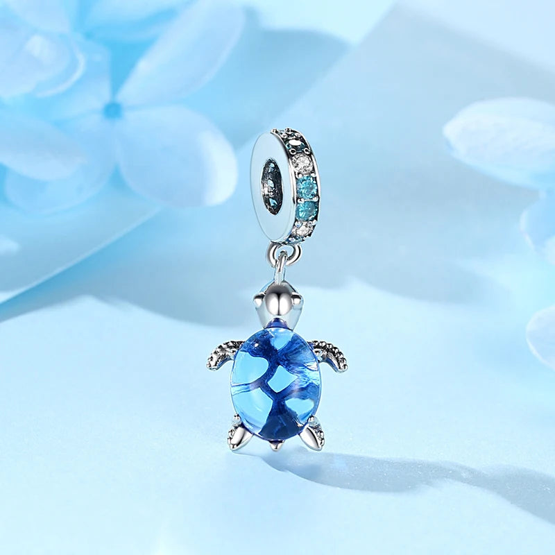 Originálne 925 Sterling Silver Charms Love Heart Korytnačka Murano Glass Prívesok Korálky Fit Pan náramok Náhrdelník Šperky pre ženy