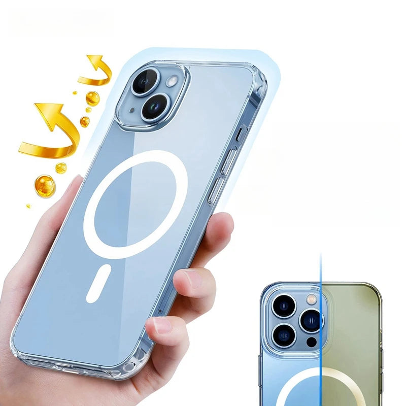 Akrylové magnetické puzdro pre iPhone 16 15 14 13 12 Pro Max Luxusný ultra číry kryt Magsafe odolný voči nárazom PC+TPU škrupinový silikónový obal