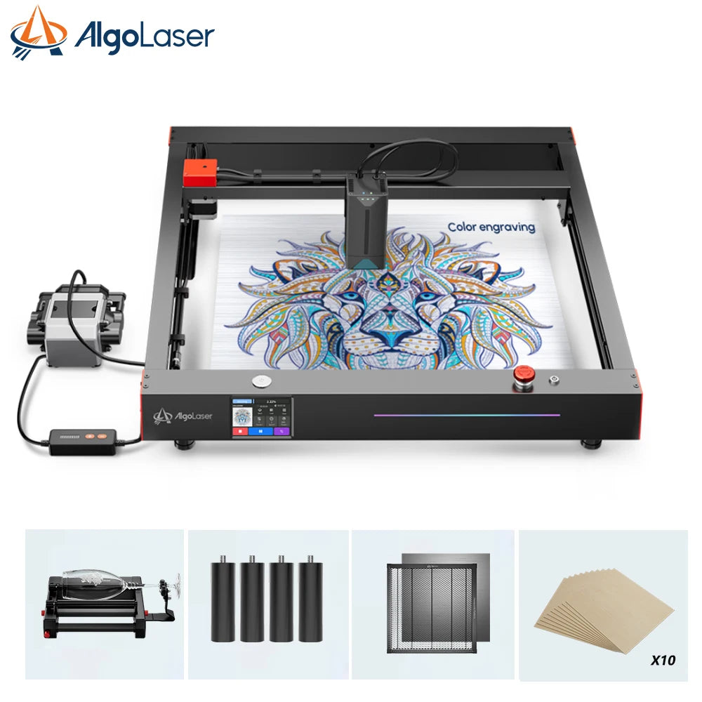 AlgoLaser Delta 22W HD 3,5-palcový laserový gravírovací stroj s dotykovou obrazovkou typu všetko v jednom s inteligentným fotoaparátom, rotačným, laserovým lôžkom, krytom