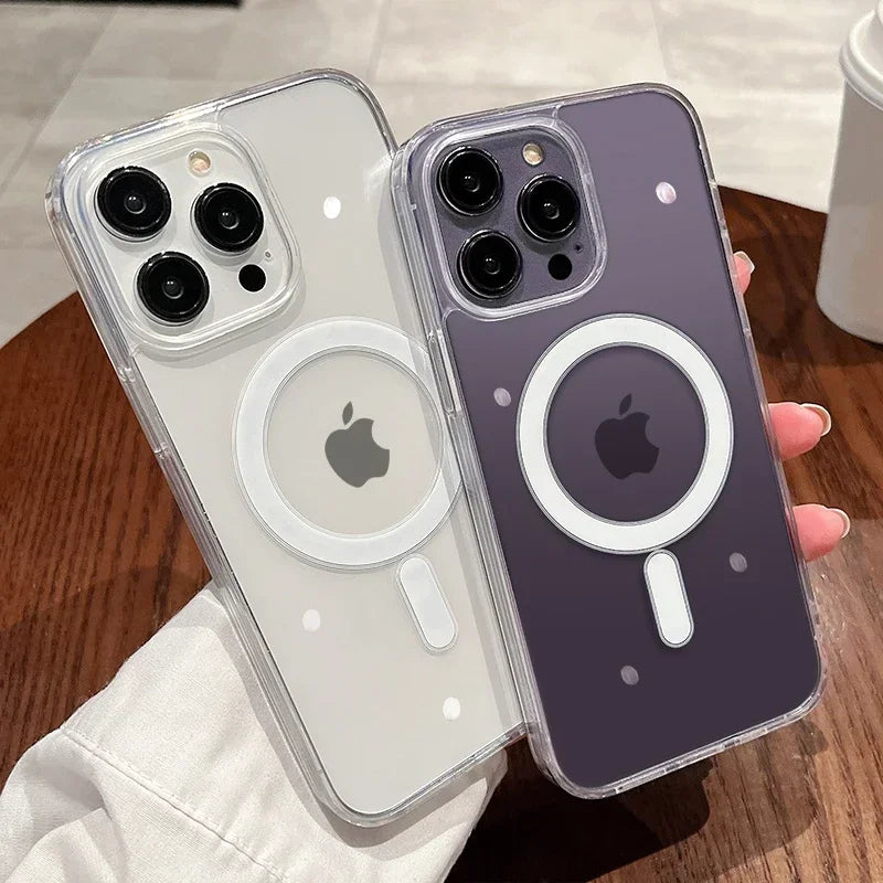Magnetické priehľadné bezdrôtové nabíjacie puzdro Magesafe Pre iPhone 11 12 13 14 15 Pro Max Plus Mini X 7 8 SE Nárazuvzdorný kryt PC