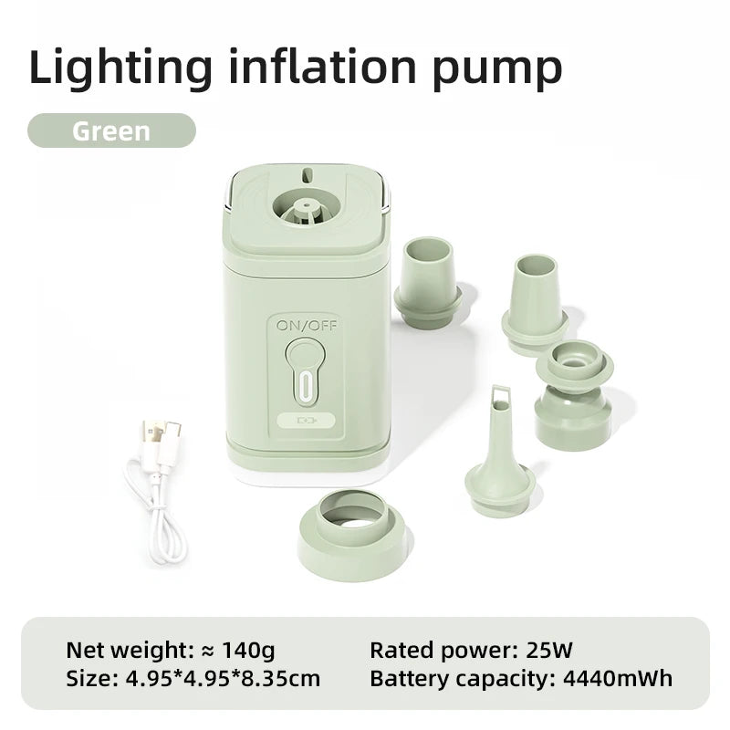 Elektrická vzduchová pumpa 3 v 1 so svetlami Mini bezdrôtový vzduchový kompresor USB nabíjacie nafukovacie/deflovacie pumpy pre outdoorové kempovanie