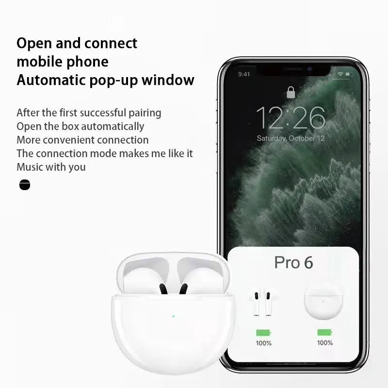 Bezdrôtové slúchadlá Air Pro 6 TWS s mikrofónom Fone Bluetooth slúchadlá Športové slúchadlá do uší Pro6 J6 Headset pre Apple iPhone Xiaomi Huawei