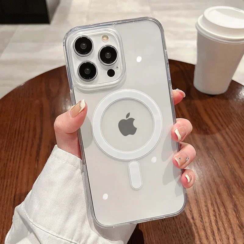 Magnetické priehľadné bezdrôtové nabíjacie puzdro Magesafe Pre iPhone 11 12 13 14 15 Pro Max Plus Mini X 7 8 SE Nárazuvzdorný kryt PC