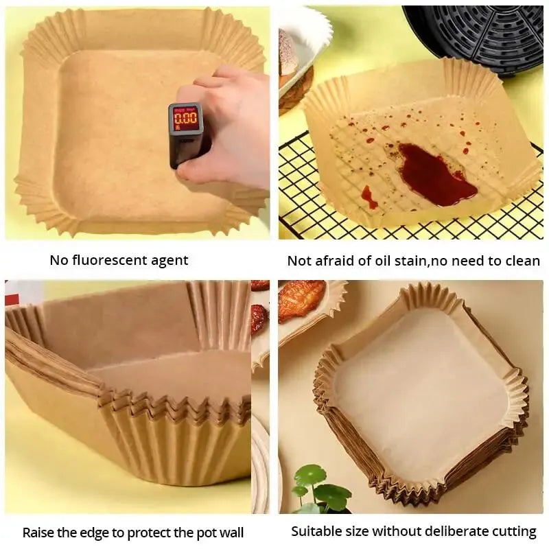 50ks/sada Vzduchová fritéza Jednorazový papier Pergamen Parný hrniec na drevnú hmotu Príslušenstvo vzduchovej fritézy Cheesecake Papier na pečenie pre vzduchovú fritézu