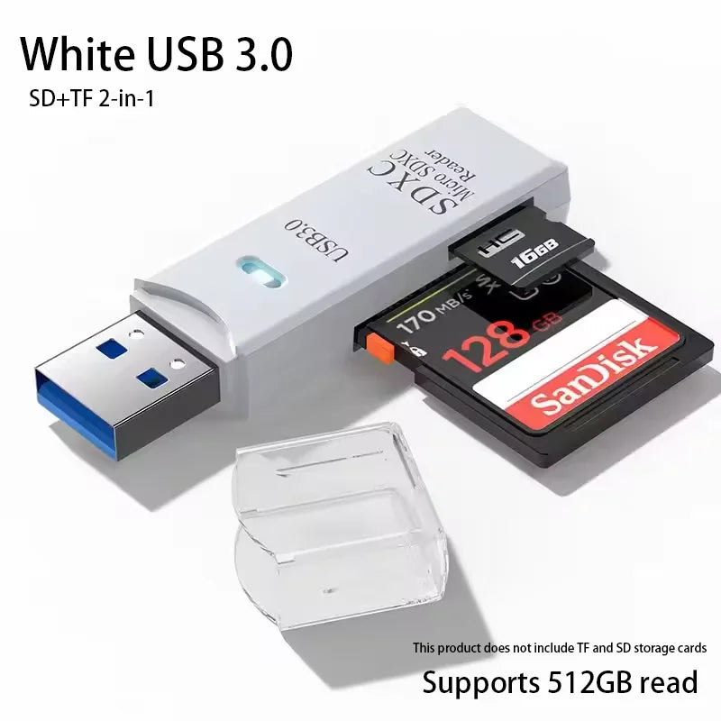 Multifunkčná vysokorýchlostná čítačka kariet 2 v 1 USB 3.0/2.0 Podporuje počítač TF+SD, fotoaparát tabletu, laptop, montáž do auta