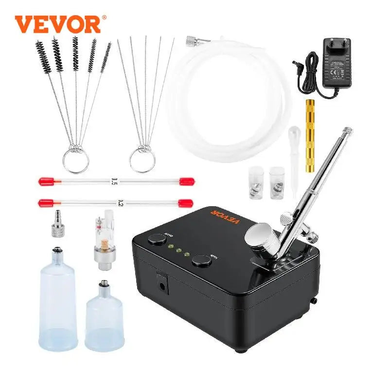 Dvojčinná súprava airbrush VEVOR s 30PSI vysokotlakovým kompresorom na automatické spustenie/zastavenie pre model make-upu nechtov na maľovanie tort