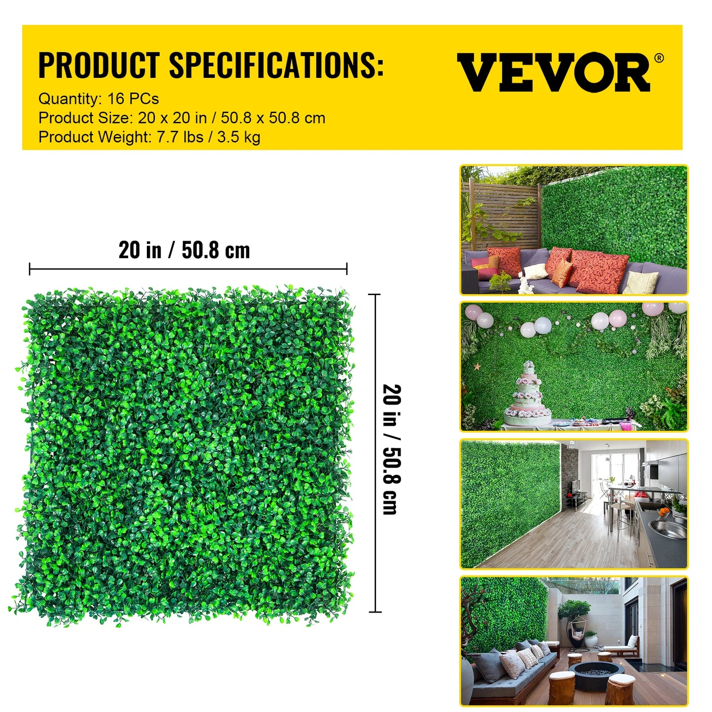 VEVOR 50x50 Umelé rastliny Tráva Nástenný panel Buxus Živý plot Pozadie Domov Dekor Ochrana osobných údajov Plot Záhrada Svadobná párty Pozadie