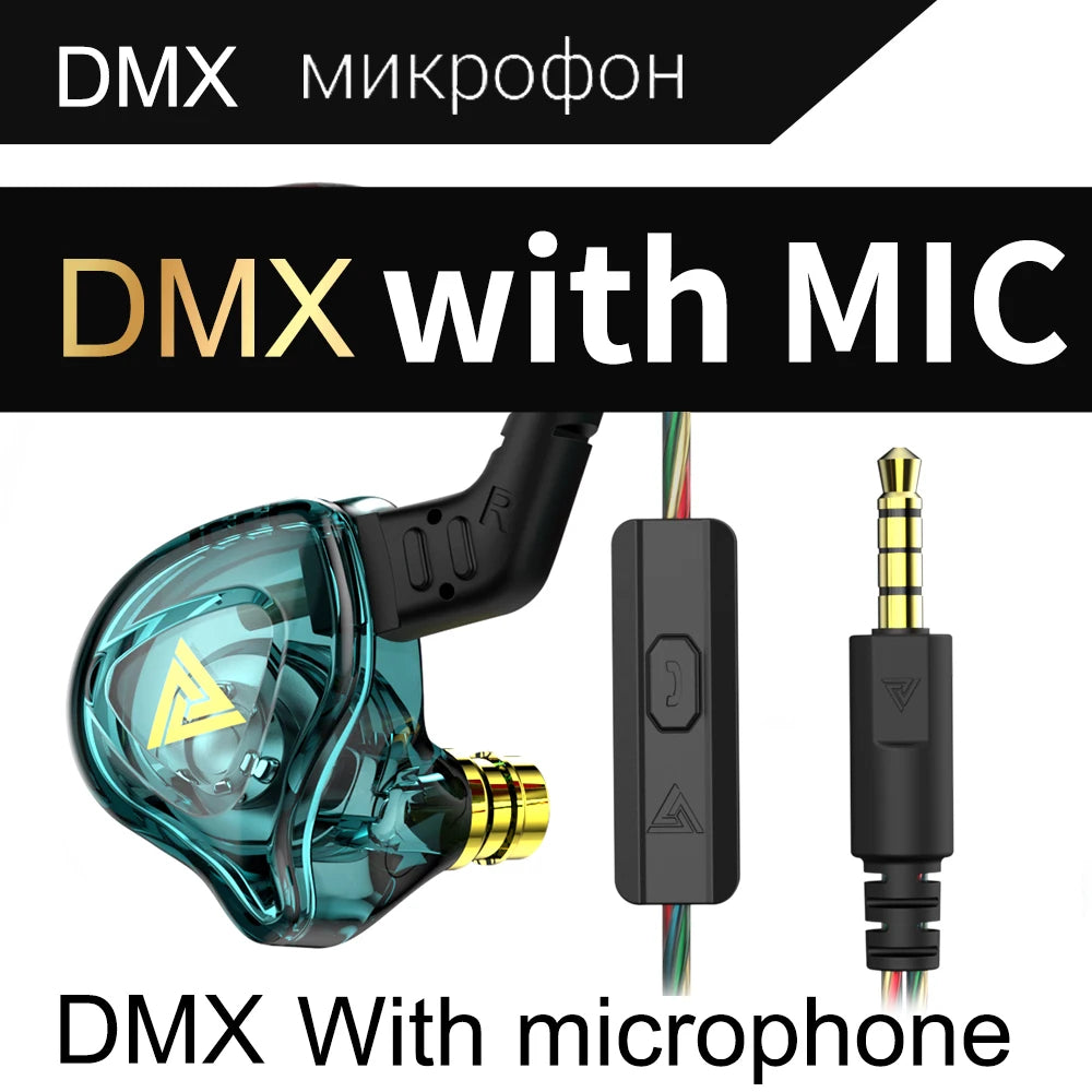 Originálne slúchadlá QKZ AK6-DMX Colorful Series 3,5 mm Hifi Bass Hudba Herné Športové slúchadlá s potlačením hluku s mikrofónovými slúchadlami