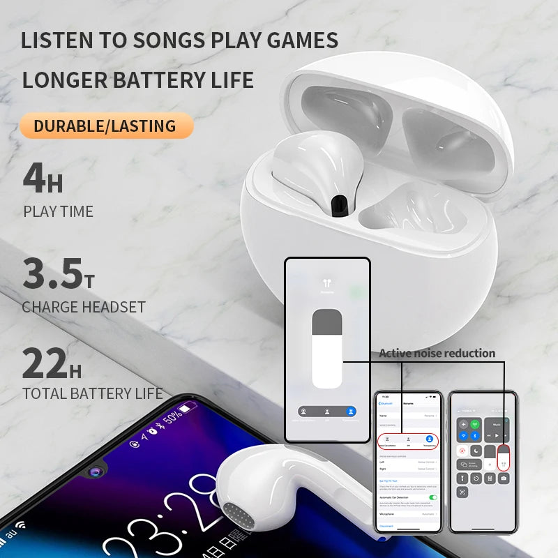 Slúchadlá Bluetooth pre iPhone Bezdrôtové slúchadlá Bluetooth Headset Pro 6 TWS s potlačením hluku s bezdrôtovými slúchadlami Mic Pro6