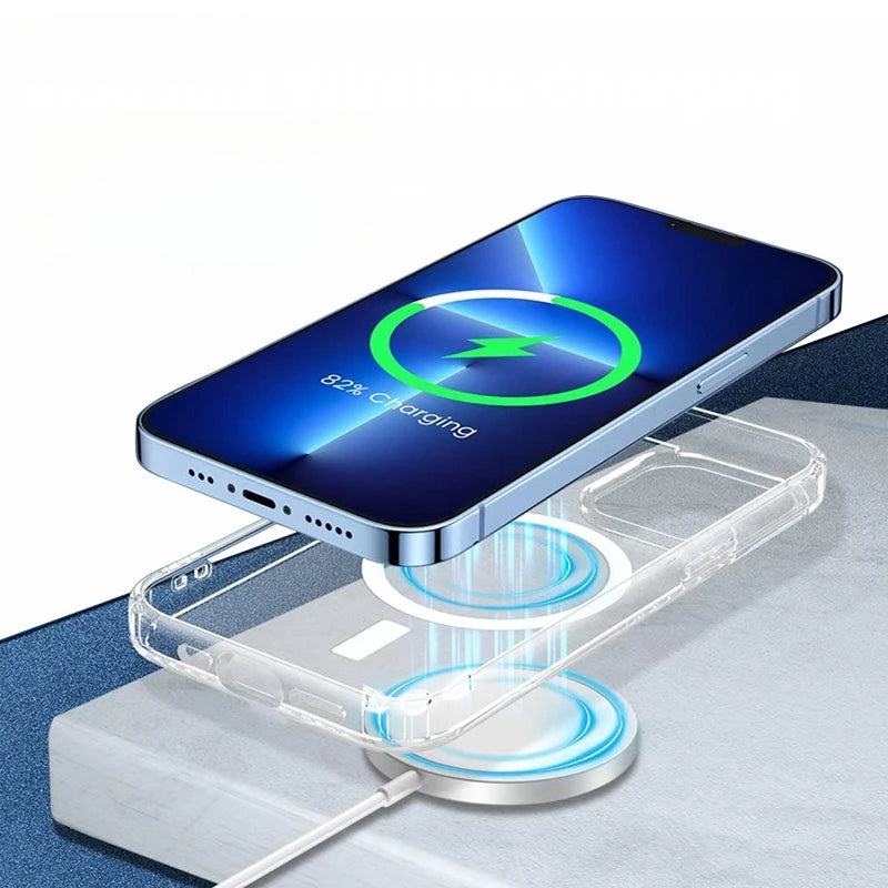 Akrylové magnetické puzdro pre iPhone 16 15 14 13 12 Pro Max Luxusný ultra číry kryt Magsafe odolný voči nárazom PC+TPU škrupinový silikónový obal