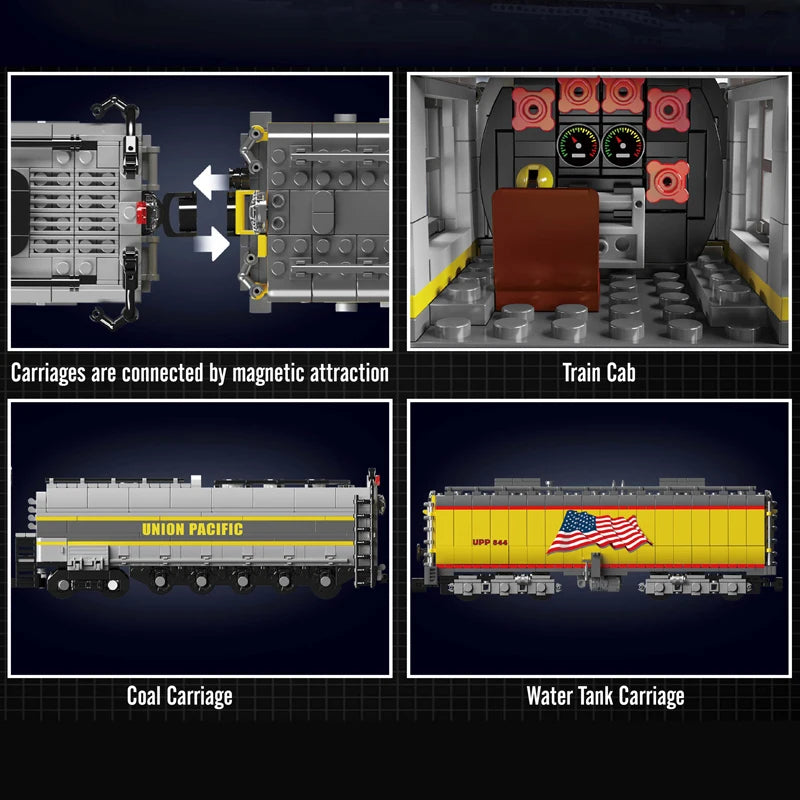 Mold King 12031 technický stavebný blok auta Diaľkové ovládanie Union Pacific 844 zostava modelu parnej lokomotívy Vlak Hračky z tehál