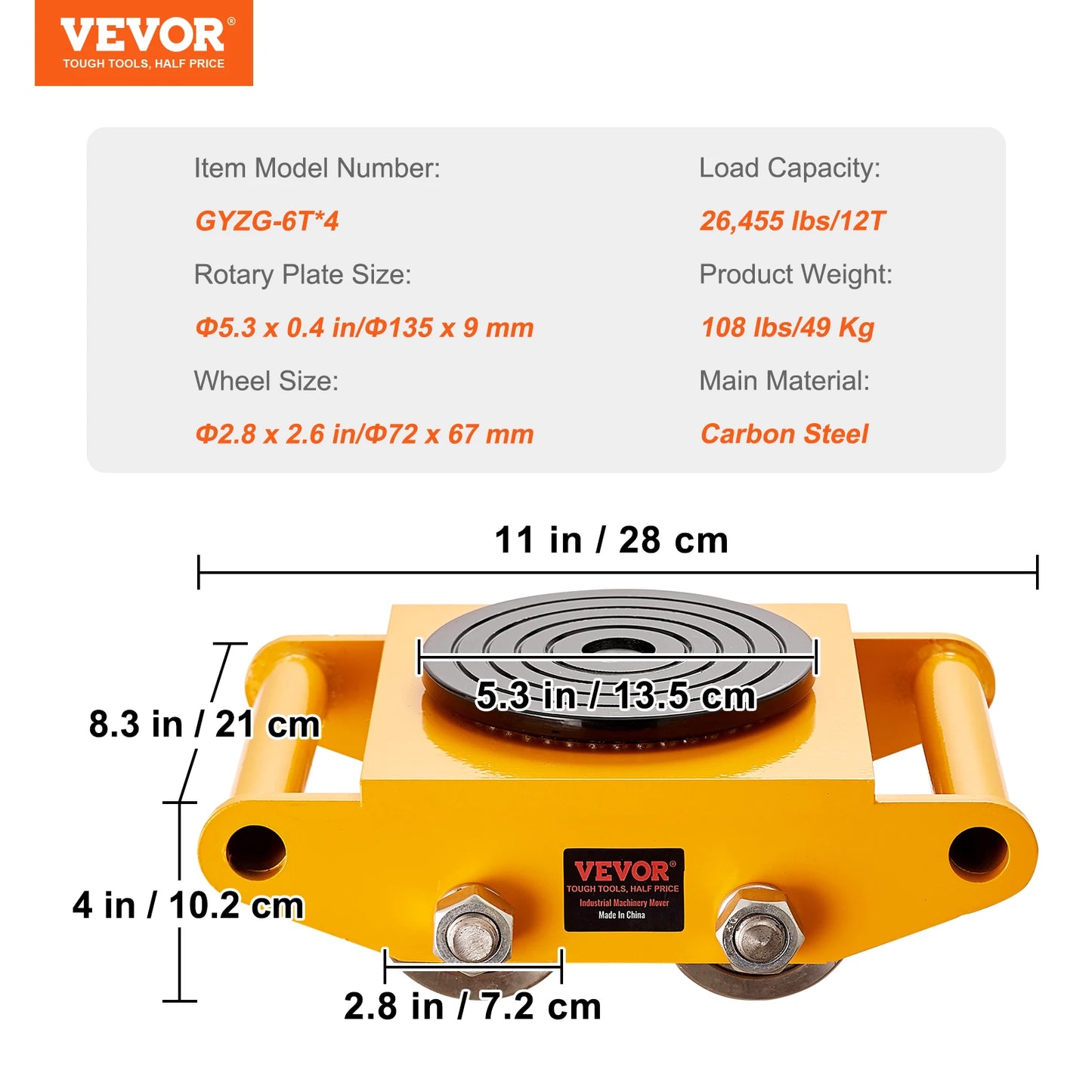 VEVOR 6T Machinery Skate Dolly Industrial Mover so 4 PU kolieskami a 360° otočným protišmykovým uzáverom pre skladovú dielňu