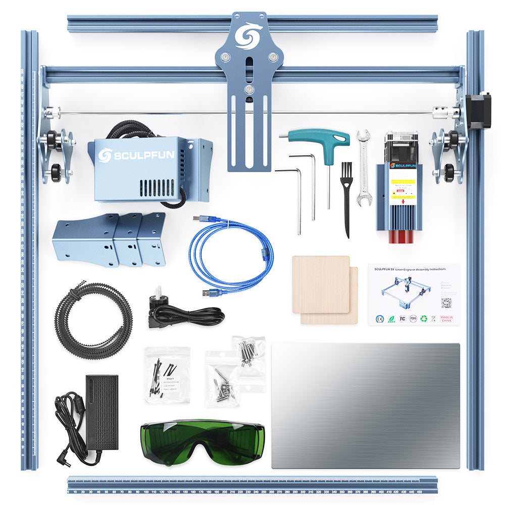 SCULPFUN S9 5.5W Laser Engraver, 0.06mm Ultra-Fine Compressed Spot, Diode Laser, 0.08mm High Precision, Cut 15mm Thick Wood 10mm Acrylic, Fixed Focus, Engraving Area 410*420mm