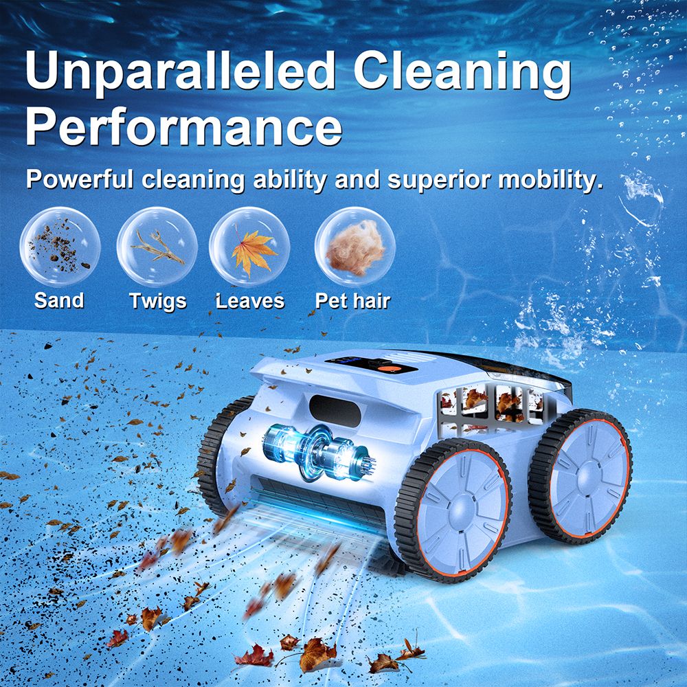 SEAUTO SAT 20 Cordless Robotic Pool Vacuum Cleaner, Full Coverage Cleaning, 18,000 Super Strong Suction, 4800GPH Water Rate, 3 Cleaning Modes, Self-Parking, Intelligent Navigation for Inground Pools, Blue
