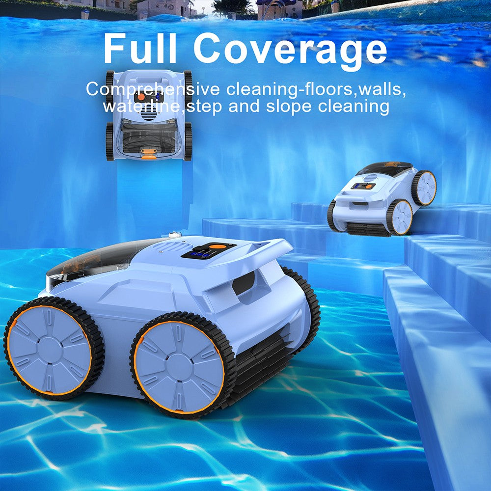 SEAUTO SAT 20 Cordless Robotic Pool Vacuum Cleaner, Full Coverage Cleaning, 18,000 Super Strong Suction, 4800GPH Water Rate, 3 Cleaning Modes, Self-Parking, Intelligent Navigation for Inground Pools, Blue