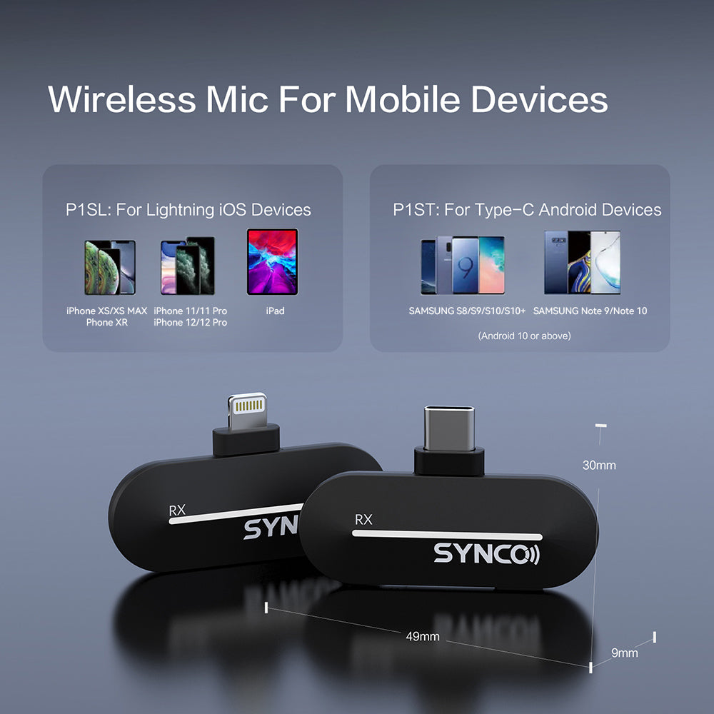 SYNCO P1S Wireless Condenser Microphone for Type-C Android Devices, Auto Contact Pairing, 150m Transmission - Type-C Receiver