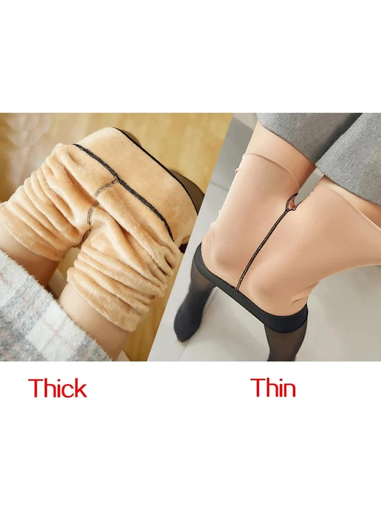 Dámske termo legíny Zimné zateplené sexi elastické priesvitné pančucháče Dámske fleece zateplené nohavice s vysokým pásom Tenké hrubé priliehavé nohavice