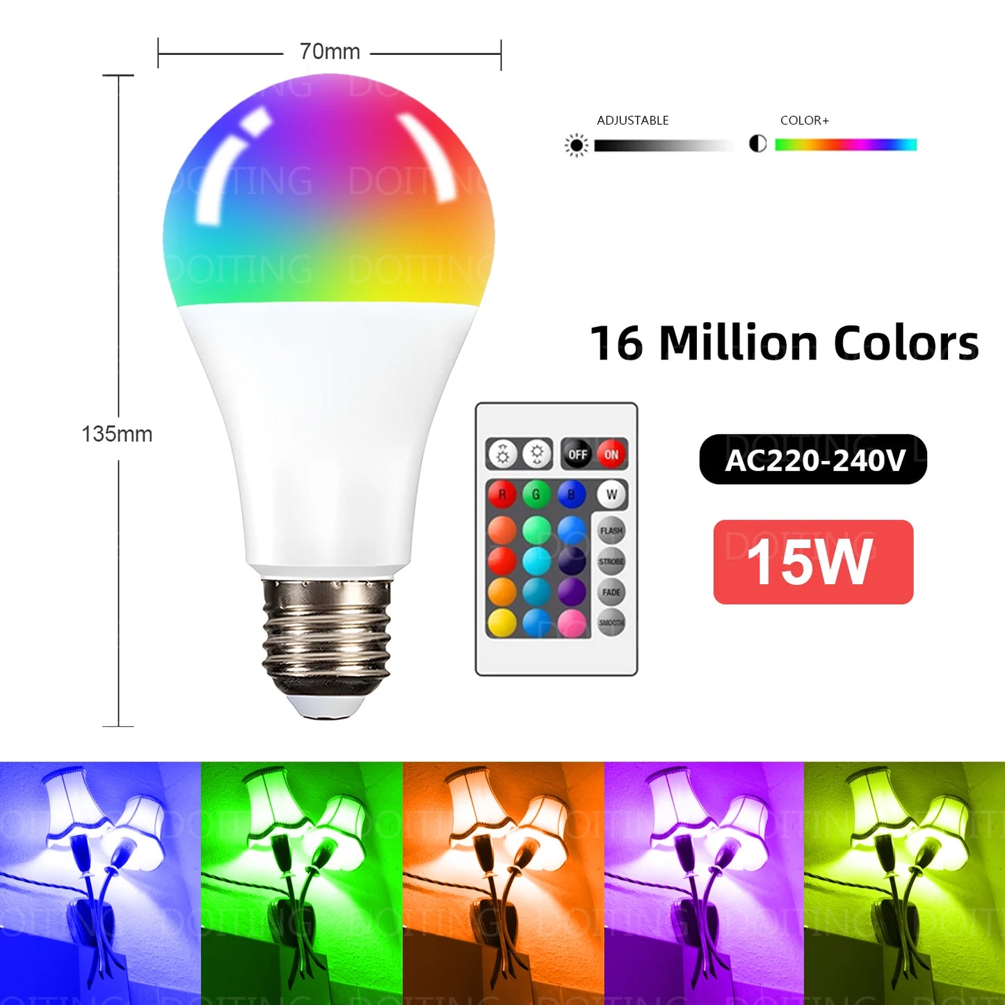 LED RGB svetlo E27 Smart Control Lampy Stmievateľné 5W 12W 15W RGBW Led Farebná Výmenná Žiarovka Led Lampada RGB Biely Dekor Domov