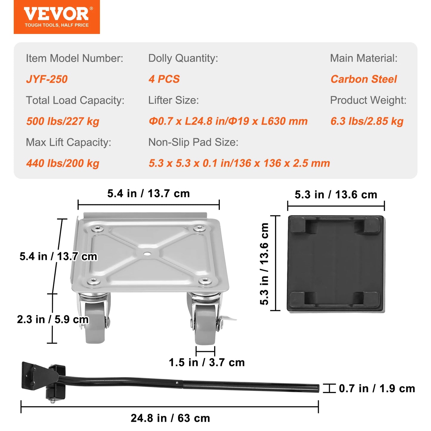 VEVOR 4ks Rotácia o 360° Priemyselné stroje Presúvač paletových vozíkov Ťažký nábytkový vozík na prepravu nákladu