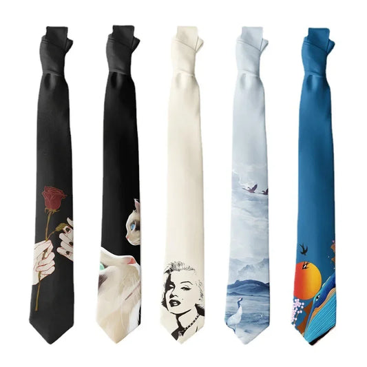 Dizajnér Creative Printed Kravata Muži Ženy Instagram Neformálne Deň Zábava Animal Rose Tiger Black Tie