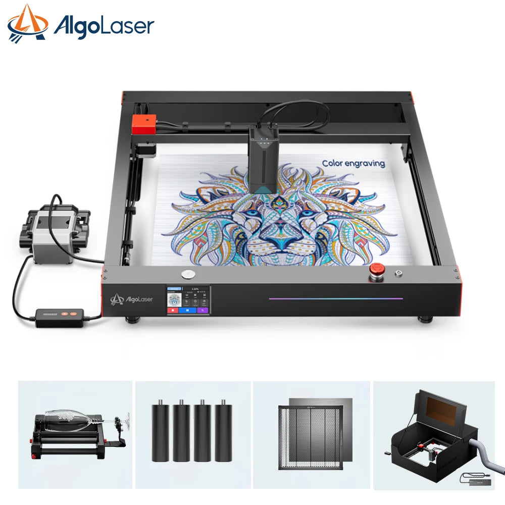 AlgoLaser Delta 22W HD 3,5-palcový laserový gravírovací stroj s dotykovou obrazovkou typu všetko v jednom s inteligentným fotoaparátom, rotačným, laserovým lôžkom, krytom