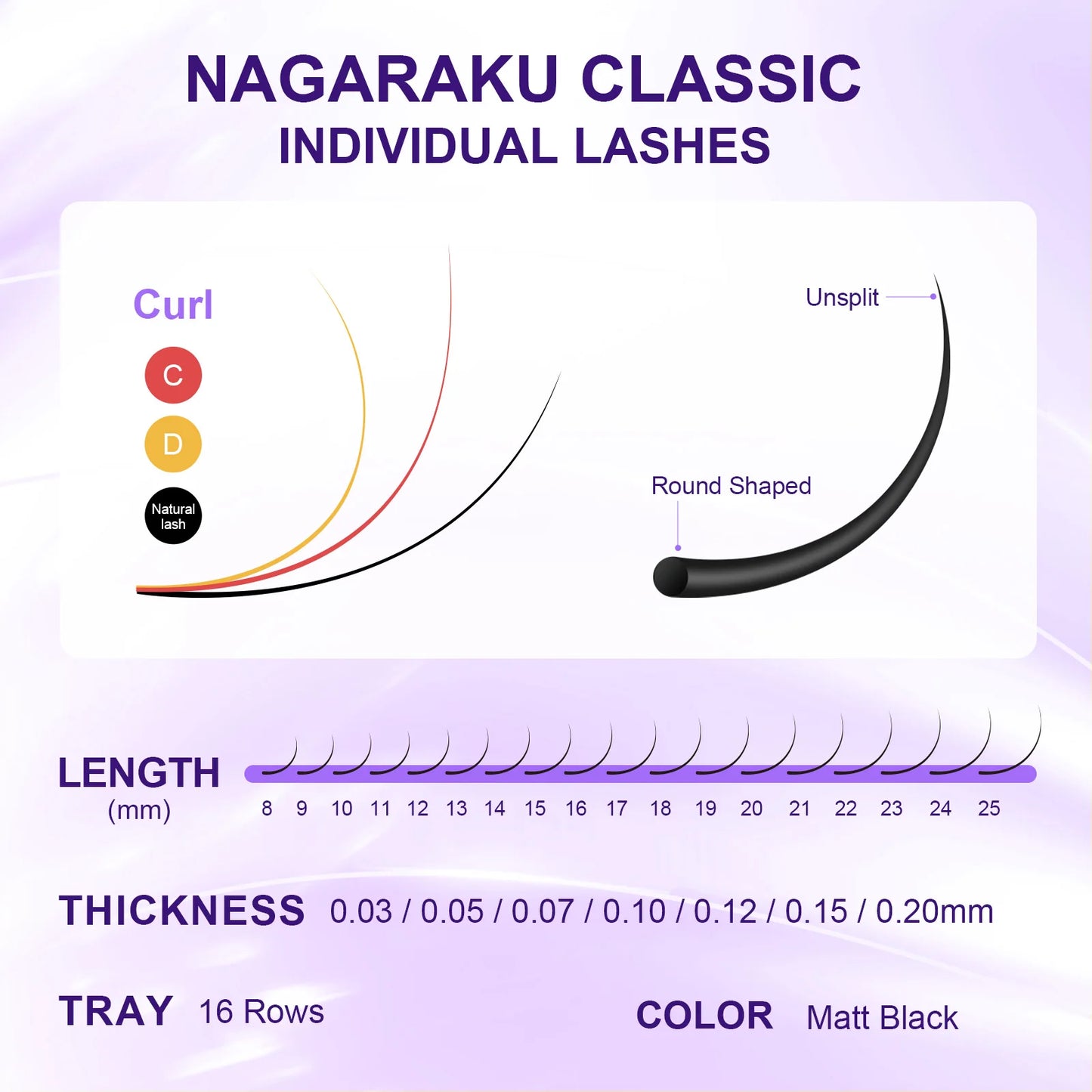 NAGARAKU Individual Lashes Premium Classic predlžovanie mihalníc Black Matte Natural Soft