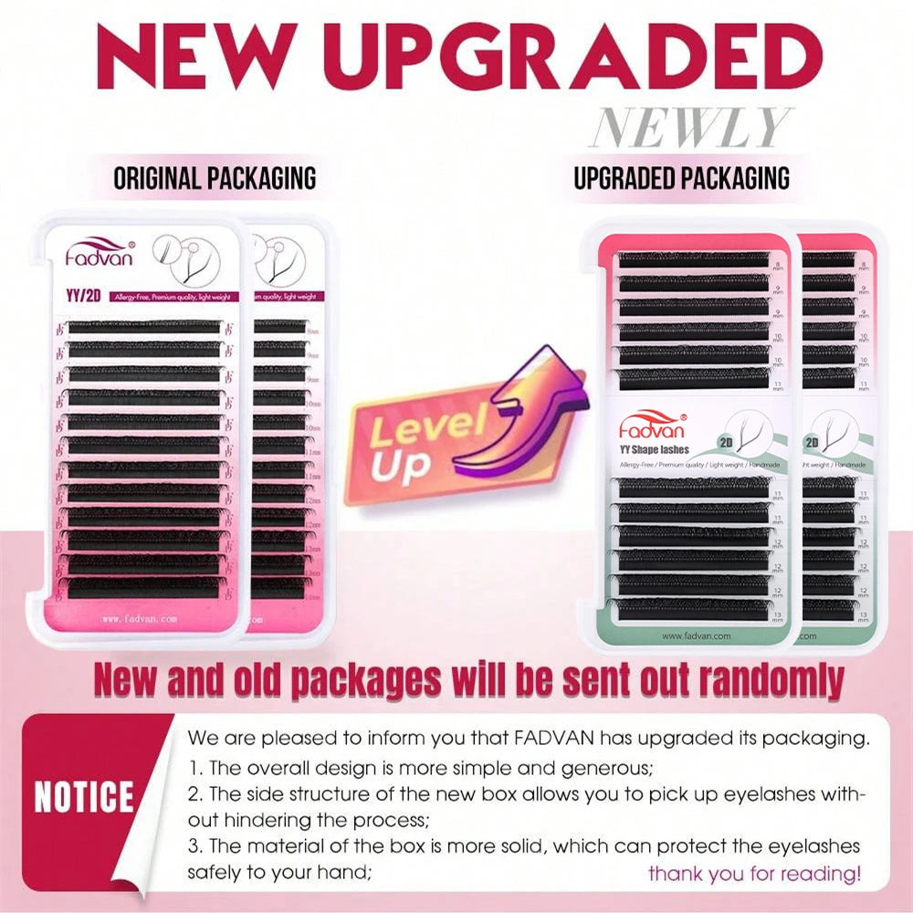 FADVAN YY Shape Lashes 2D 0,07 Faux Mink C/D/8-14mm Natural Mäkké brazílske mihalnice predpripravené objemové predĺženie mihalníc