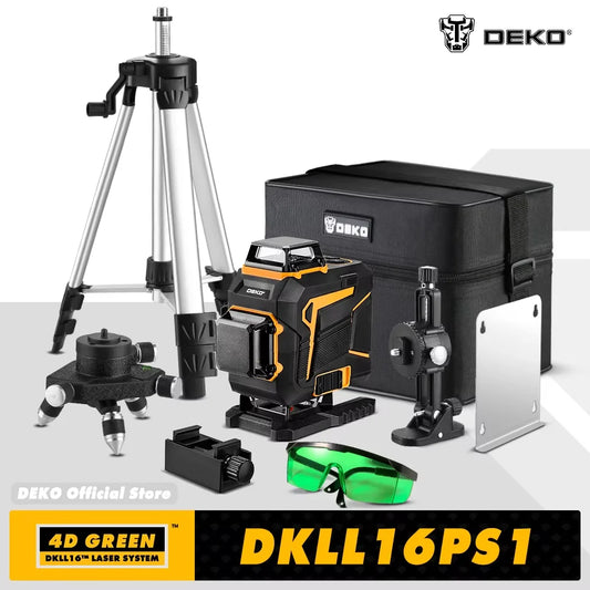 DEKO 4D 16-riadkový samonivelačný laserový nivelačný prístroj 360 horizontálny a vertikálny krížový zelený laserový lúč so statívovým elektrickým náradím