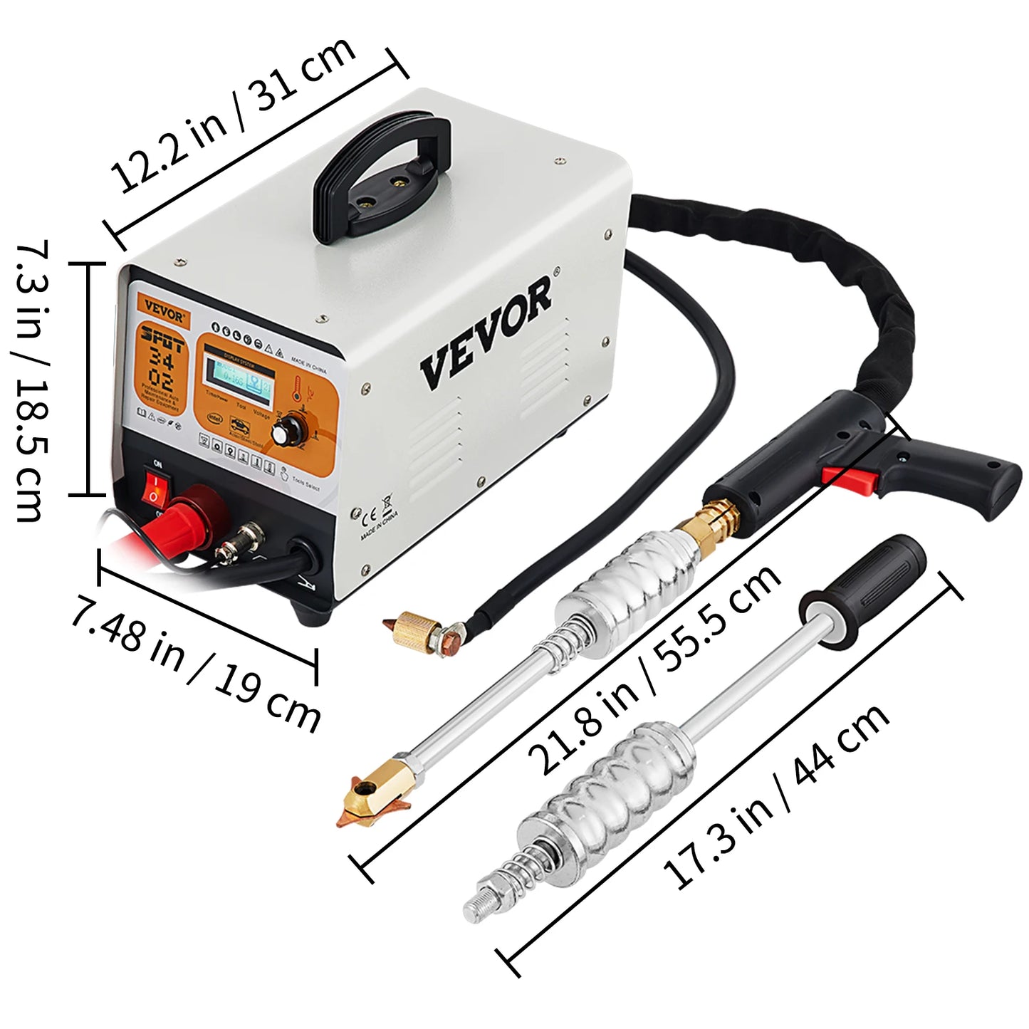 Stroj na opravu plechu VEVOR 3 KW 220 V s 2 zváracími pištoľami 6 režimov Bodový zvárací stroj s LCD