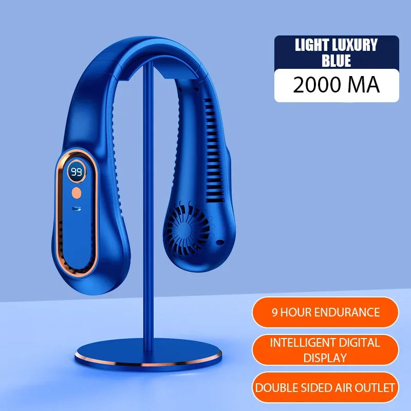 Ventilátor bez čeľuste na krk Mini Ultra Long Life Prenosný Lenivý Tichý Ventilátor Nabíjanie cez USB Študent Športová kancelária Digitálny displej Výkon 5 prevodov